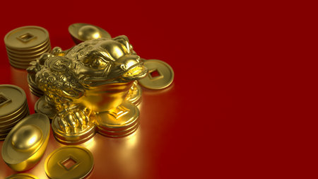 Gold lucky Feng shui Toad for religion concept 3d Rendering.の写真素材