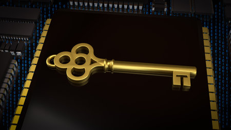 Key on PCB board for IT security concept 3d Rendering.の写真素材