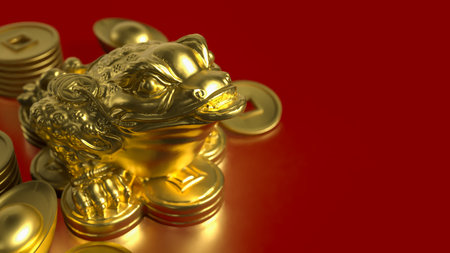 Gold lucky Feng shui Toad for religion concept 3d Rendering.の写真素材