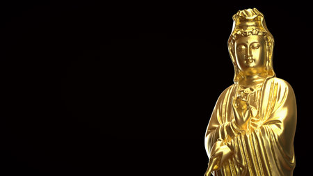 Gold Guan Yin for religion concept 3d Rendering.の写真素材