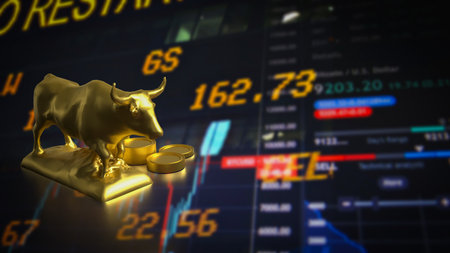 Golden Bull and coins for Business concept 3d Rendering.の写真素材