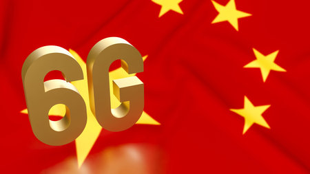 6G Technology on Chinese flag for Technology concept 3d Rendering.