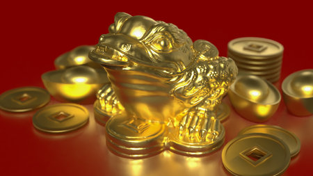 Gold lucky Feng shui Toad for religion concept 3d Rendering.の写真素材