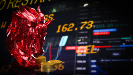 Red Horse Bust and coins for Business concept 3d Rendering.の写真素材