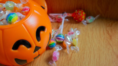 Halloween bucket and candy for holiday concept