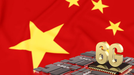 6G Technology on IC PCB board for Technology concept 3d Rendering.