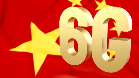 6G Technology on Chinese flag for Technology concept 3d Rendering.