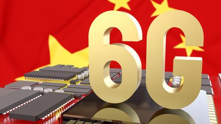 6G Technology on IC PCB board for Technology concept 3d Rendering.