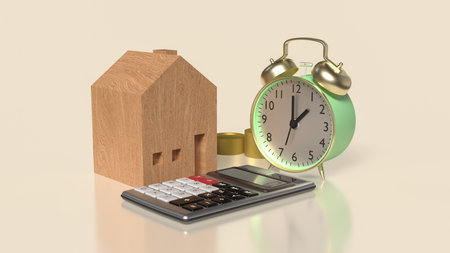 Clock and House  for Building  or Property concept 3d Rendering.