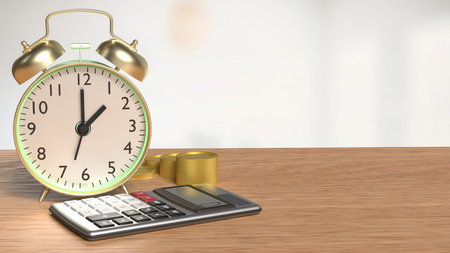 Clock and calculator for Saving or Earn concept 3d Rendering.