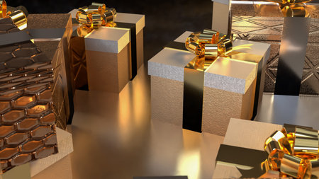 Gold gift box for  Holiday or celebration concept 3d Rendering.