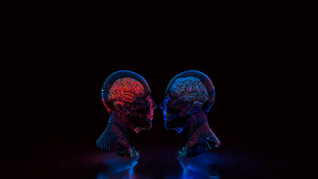 Bust and Brain for sci or Technology concept 3d Rendering.