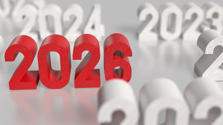 Red 2026 for New year  or celebration concept 3d Rendering.