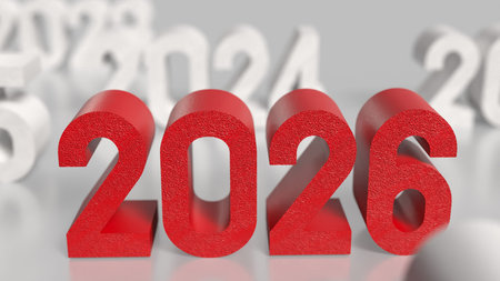 Red 2026 for New year  or celebration concept 3d Rendering.