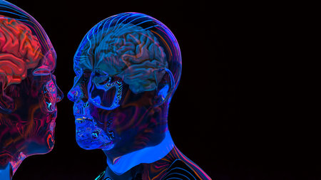 Bust and Brain for sci or Technology concept 3d Rendering.