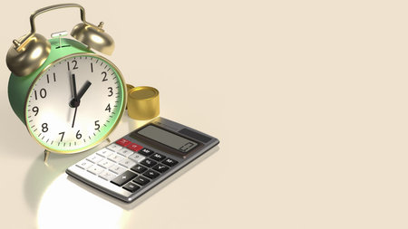 Clock and calculator for Saving or Earn concept 3d Rendering.