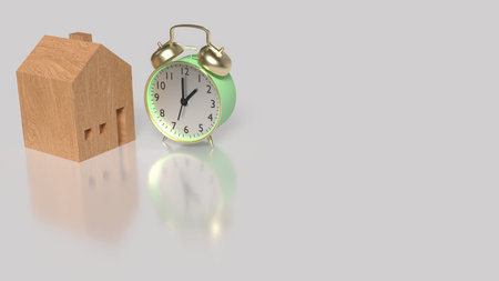 Clock and House  for Building  or Property concept 3d Rendering.