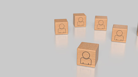Icon man on wood cube for Human Resources or Business concept 3d Rendering.