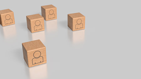 Icon man on wood cube for Human Resources or Business concept 3d Rendering.の写真素材