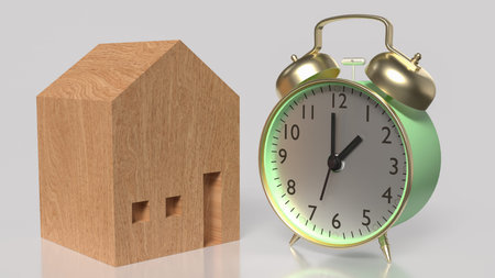 Clock and House  for Building  or Property concept 3d Rendering.