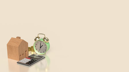 Clock and House  for Building  or Property concept 3d Rendering.
