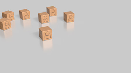 Icon man on wood cube for Human Resources or Business concept 3d Rendering.の写真素材