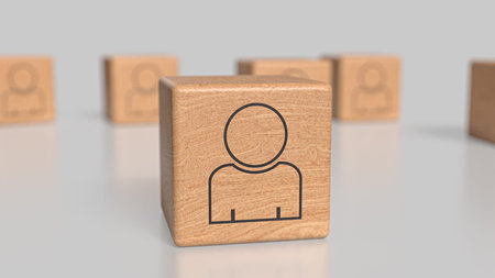 Icon man on wood cube for Human Resources or Business concept 3d Rendering.
