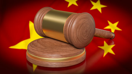 Hammer on China flag for Law concept 3d Rendering.の写真素材