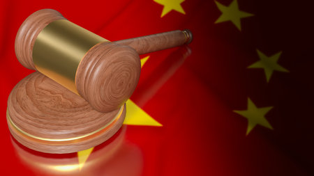 Hammer on China flag for Law concept 3d Rendering.の写真素材