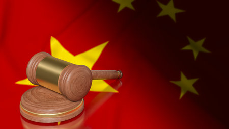 Hammer on China flag for Law concept 3d Rendering.の写真素材