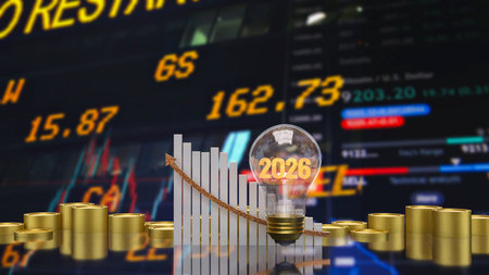 2026 in light bulb for Business concept 3d Rendering.