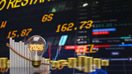 2026 in light bulb for Business concept 3d Rendering.の写真素材