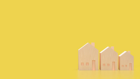 Wood House On yellow Background for Property or Building concept 3d Render.の写真素材