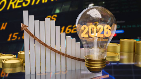2026 in light bulb for Business concept 3d Rendering.
