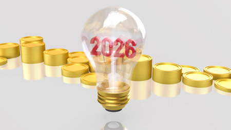 2026 in light bulb for Business concept 3d Rendering.