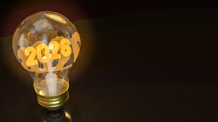 2026 in light bulb for Business concept 3d Rendering.の写真素材