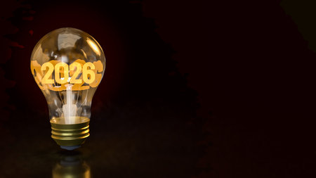 2026 in light bulb for Business concept 3d Rendering.の写真素材