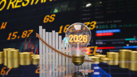 2026 in light bulb for Business concept 3d Rendering.の写真素材