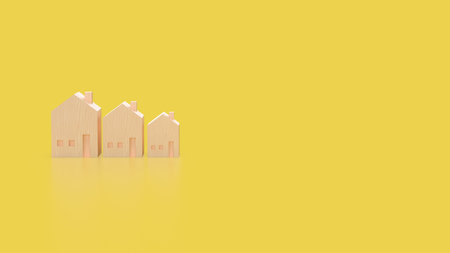 Wood House On yellow Background for Property or Building concept 3d Render.の写真素材