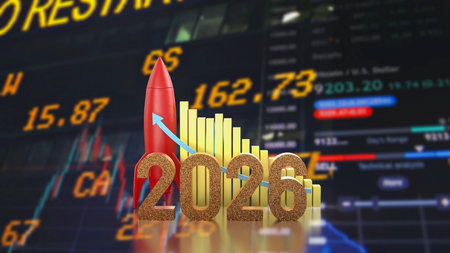 Rocket and 2026 Chart for Business concept 3d Rendering.の写真素材