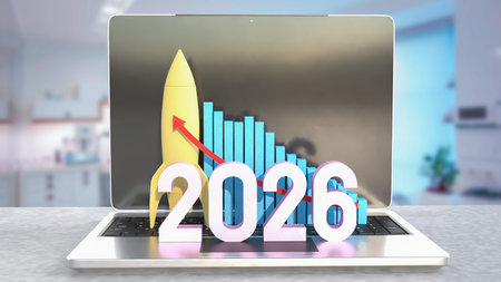 Rocket and 2026 Chart for Business concept 3d Rendering.の写真素材