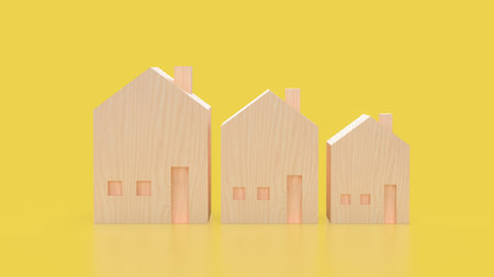 Wood House On yellow Background for Property or Building concept 3d Render.の写真素材