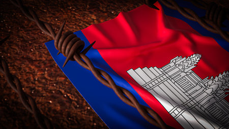 Cambodia flag and barbed wire for Background 3d Rendering.の写真素材