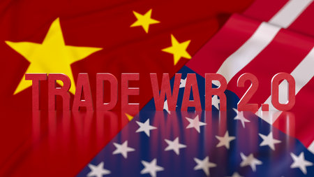 Trade war 2 on USA and China Flag for Business concept 3d Rendering.の写真素材