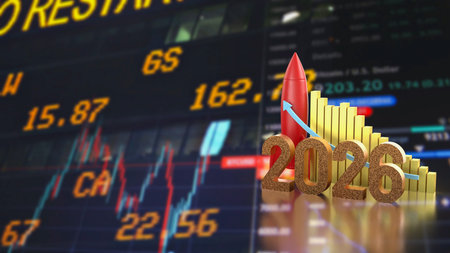 Rocket and 2026 Chart for Business concept 3d Rendering.の写真素材