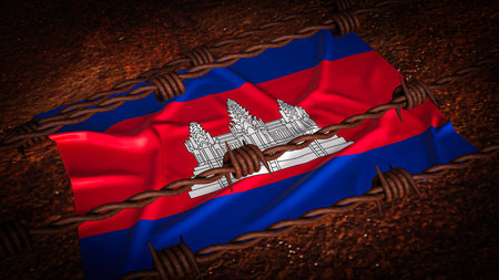 Cambodia flag and barbed wire for Background 3d Rendering.の写真素材