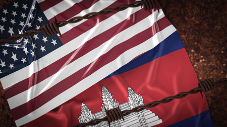 America and Cambodia flag for Background concept 3d rendering.の写真素材