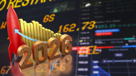 Rocket and 2026 Chart for Business concept 3d Rendering.