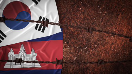 Korea and Cambodia  flag for Background concept 3d rendering.の写真素材