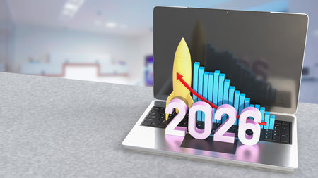 Rocket and 2026 Chart for Business concept 3d Rendering.の写真素材